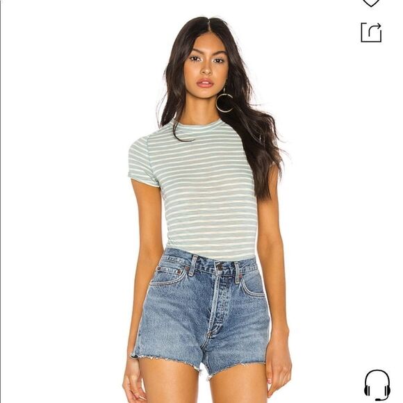Nwt! Free People • Large L. Night Sky Stripe Tee in Sage Green - Picture 3 of 14